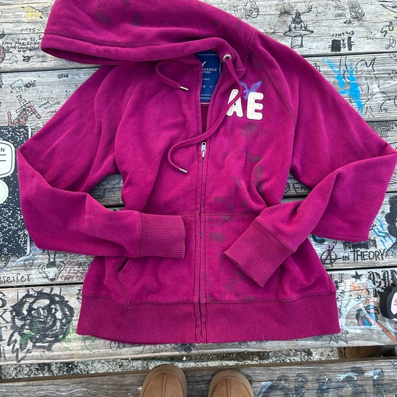VTG Y2K American Eagle Magenta Zip-Up Hoodie Women’s Large - Picture 6 of 6